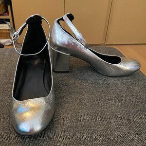 Rebecca Minkoff Bridget Mary Jane Block Heel Silver 9